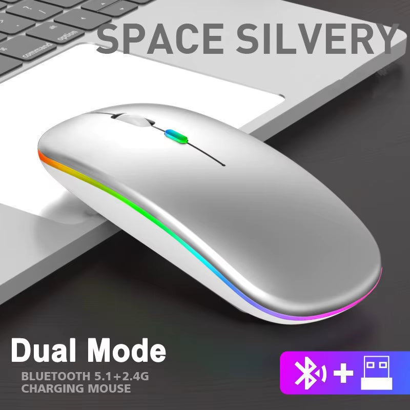 Rechargeable Bluetooth 5.1 Wireless Mouse with 2.4Ghz USB RGB 1600DPI Mouse for Macbook Tablet Computer Laptop PC Mice