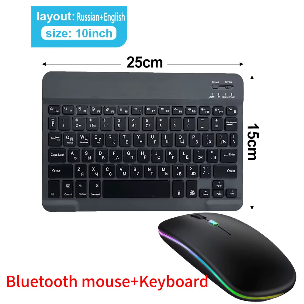 Bluetooth Wireless Keyboard Mouse Rechargeable for IOS Android Windows Tablet for Ipad Air Mini Pro English Russian Keyboard