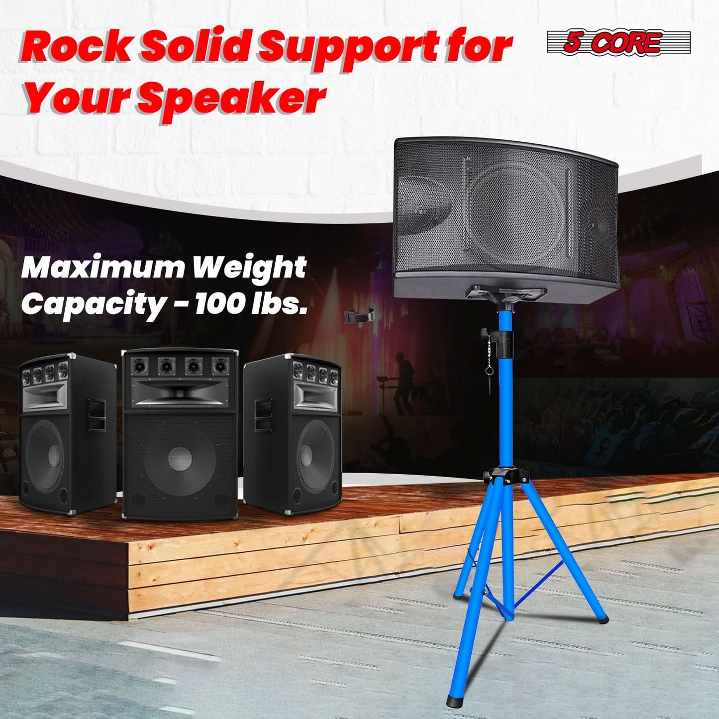 5Core Speaker Stand Tripod Tall Adjustable 72 Inch DJ Studio Monitor Stands Pole Mount BLUE