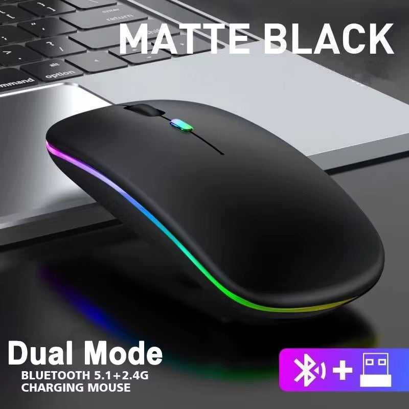 Rechargeable Bluetooth 5.1 Wireless Mouse with 2.4Ghz USB RGB 1600DPI Mouse for Macbook Tablet Computer Laptop PC Mice