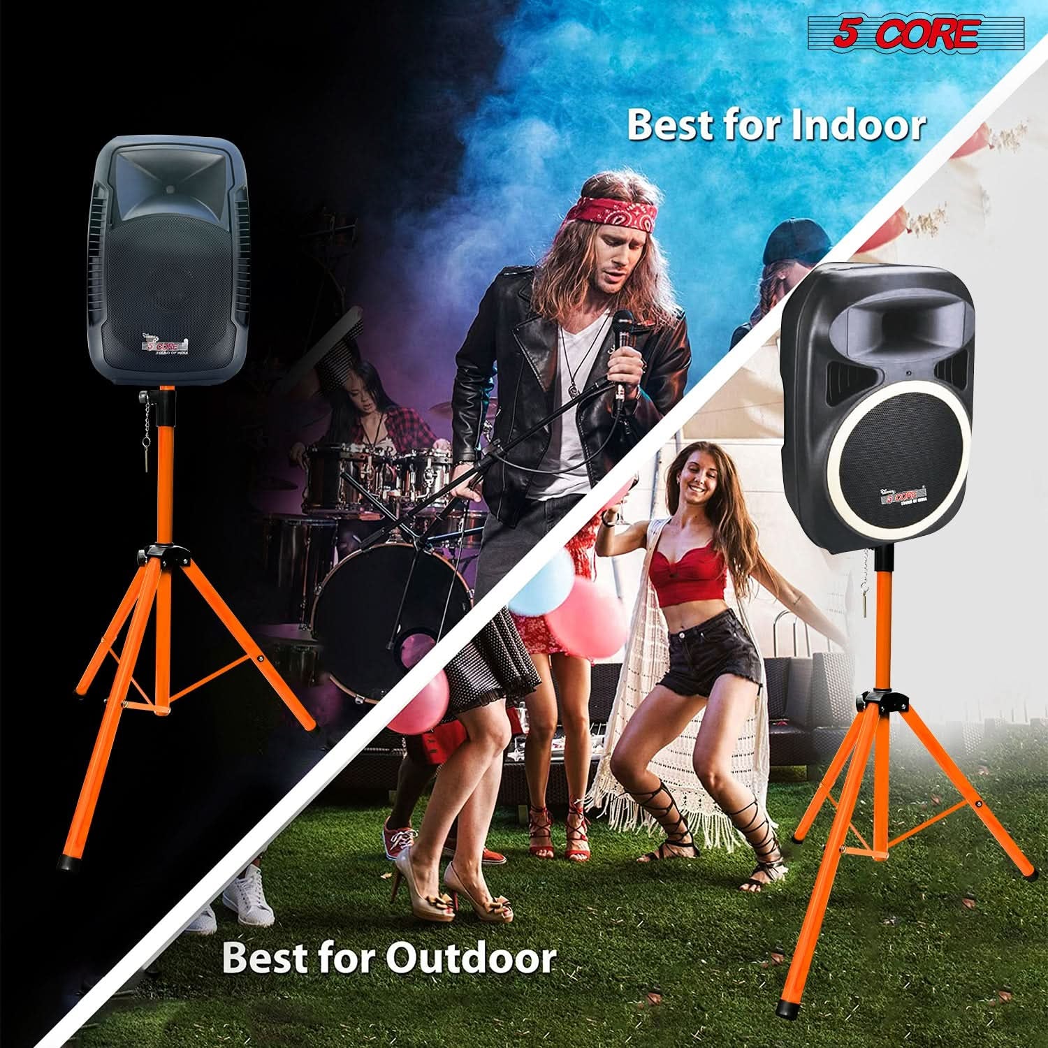 5 Core Speaker Stand Tripod Heavy Duty Adjustable up to 72 Inch DJ Studio Monitor Stands Pole Mount Orange