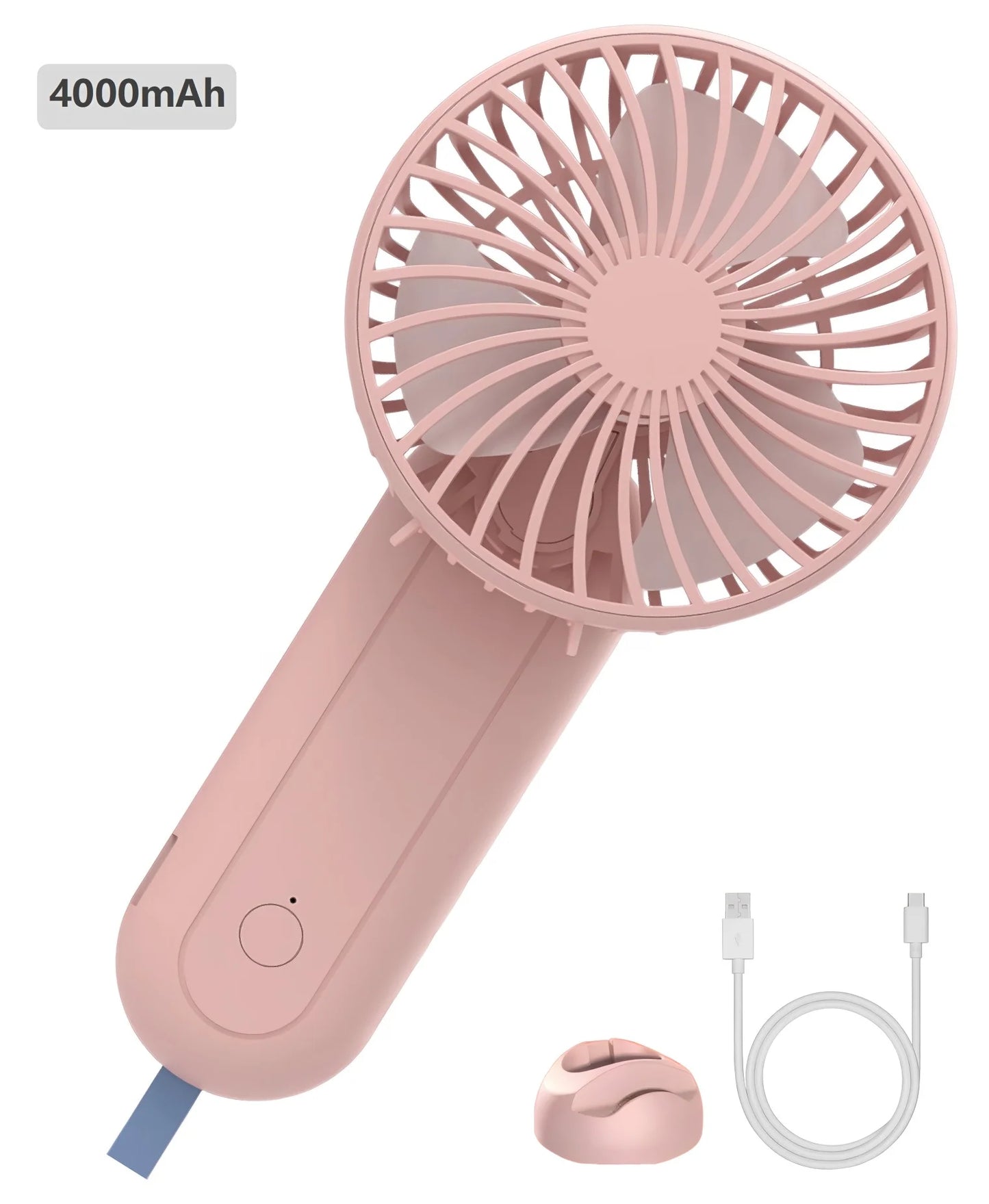 Portable Handheld Fan Small Hand Fan 4000Mah Battery Operated, USB Rechargeable Mini Personal Fan for Women/Travel/Outdoor - Pink