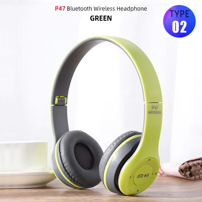 Foldable Sport Earphone Hifi Headset Wireless Headphones Bluetooth Music Headset over Ear Bass Earphone with Mic Support TF Card