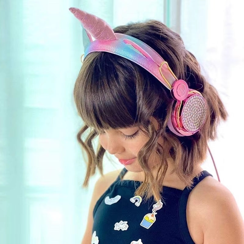 Cartoon Unicorn Wired Headphone Girls Daughter Music Stereo Earphone Computer Phone Headset Kids Gift Cute Unicorn with Mic