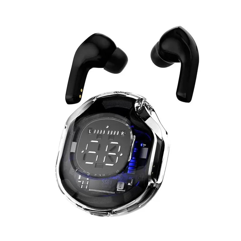 PRO T8 Wireless Bluetooth Headset Transparent ENC Headphones LED Power Digital Display Stereo Sound Earphones for Sports Working