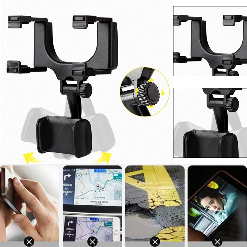 360° Car Mirror Telescopic Smart Phone Holder Mount Mobile Phone Support Stand Car GPS Adjustable Cellphone for Iphone 13 Holder