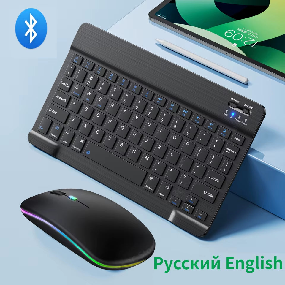 Bluetooth Wireless Keyboard Mouse Rechargeable for IOS Android Windows Tablet for Ipad Air Mini Pro English Russian Keyboard