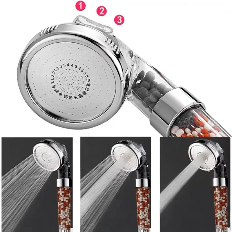 New 3 Functions High Pressure SPA Shower Head Water Saving Handheld Rainfall Bathroom Accessories Anion Filter Shower