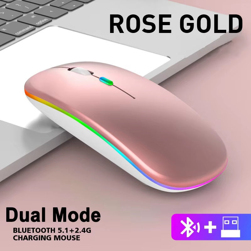 Rechargeable Bluetooth 5.1 Wireless Mouse with 2.4Ghz USB RGB 1600DPI Mouse for Macbook Tablet Computer Laptop PC Mice