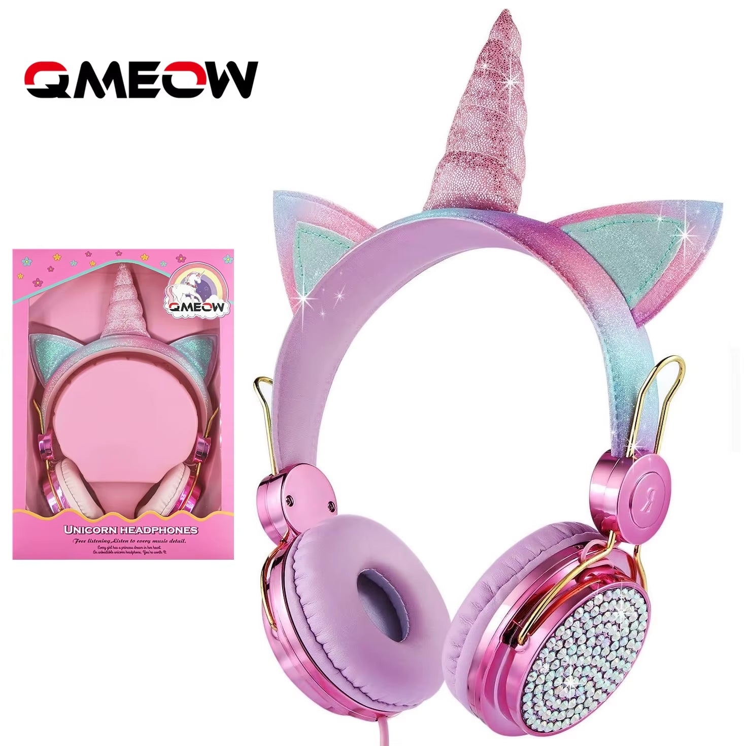 Cartoon Unicorn Wired Headphone Girls Daughter Music Stereo Earphone Computer Phone Headset Kids Gift Cute Unicorn with Mic