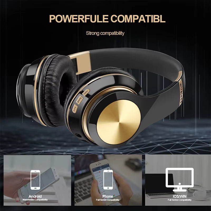 Foldable Sport Earphone Hifi Headset Wireless Headphones Bluetooth Music Headset over Ear Bass Earphone with Mic Support TF Card