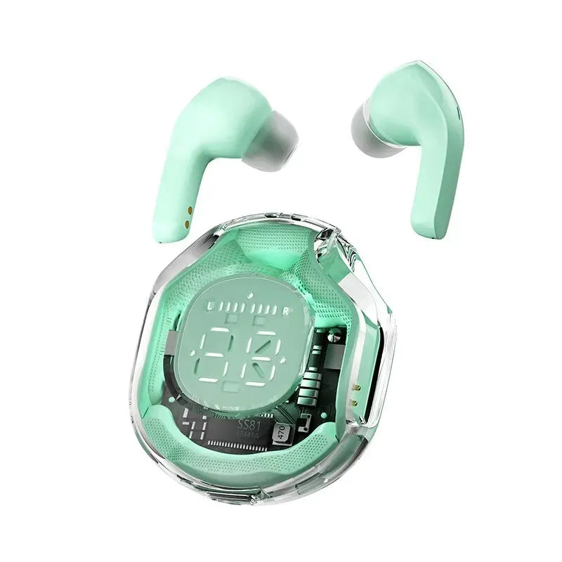 PRO T8 Wireless Bluetooth Headset Transparent ENC Headphones LED Power Digital Display Stereo Sound Earphones for Sports Working