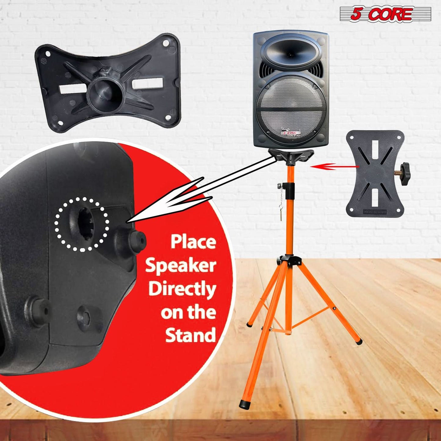 5 Core Speaker Stand Tripod Heavy Duty Adjustable up to 72 Inch DJ Studio Monitor Stands Pole Mount Orange