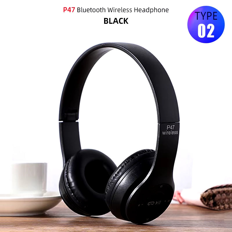 Foldable Sport Earphone Hifi Headset Wireless Headphones Bluetooth Music Headset over Ear Bass Earphone with Mic Support TF Card