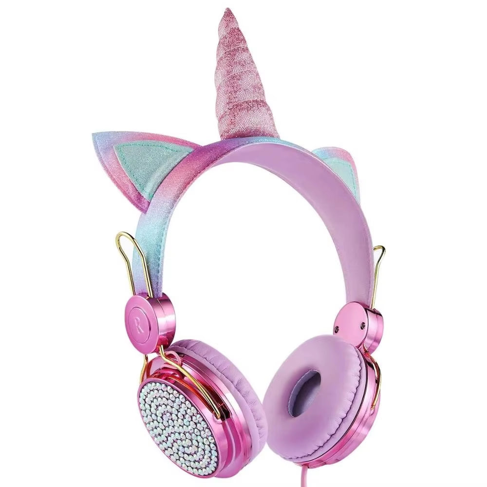 Cartoon Unicorn Wired Headphone Girls Daughter Music Stereo Earphone Computer Phone Headset Kids Gift Cute Unicorn with Mic