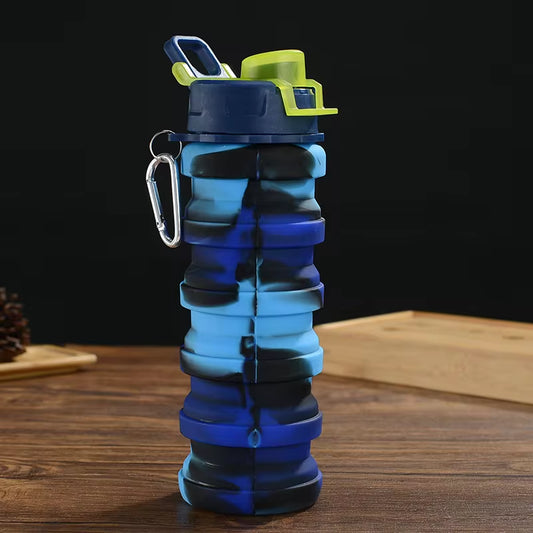 7 Colors Portable Collapsible Silicone Water Bottle with Lid Solid Color/Camouflage Foldable Kettle for Sports Travel