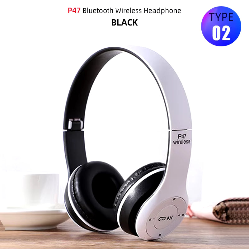 Foldable Sport Earphone Hifi Headset Wireless Headphones Bluetooth Music Headset over Ear Bass Earphone with Mic Support TF Card