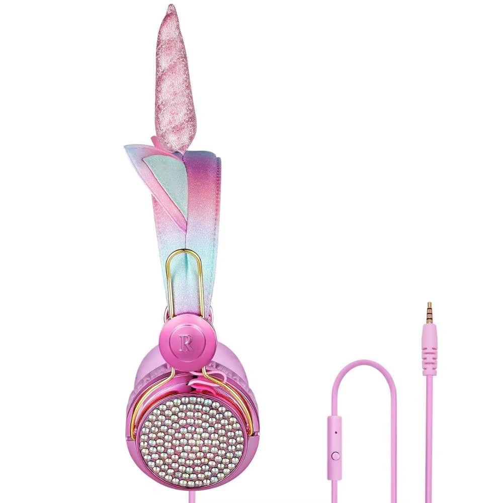 Cartoon Unicorn Wired Headphone Girls Daughter Music Stereo Earphone Computer Phone Headset Kids Gift Cute Unicorn with Mic