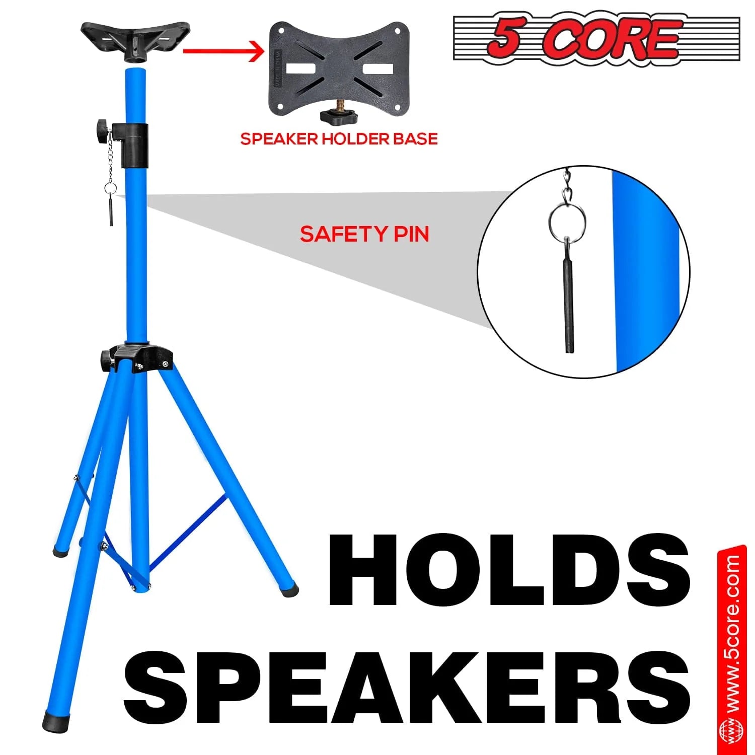 5Core Speaker Stand Tripod Tall Adjustable 72 Inch DJ Studio Monitor Stands Pole Mount BLUE