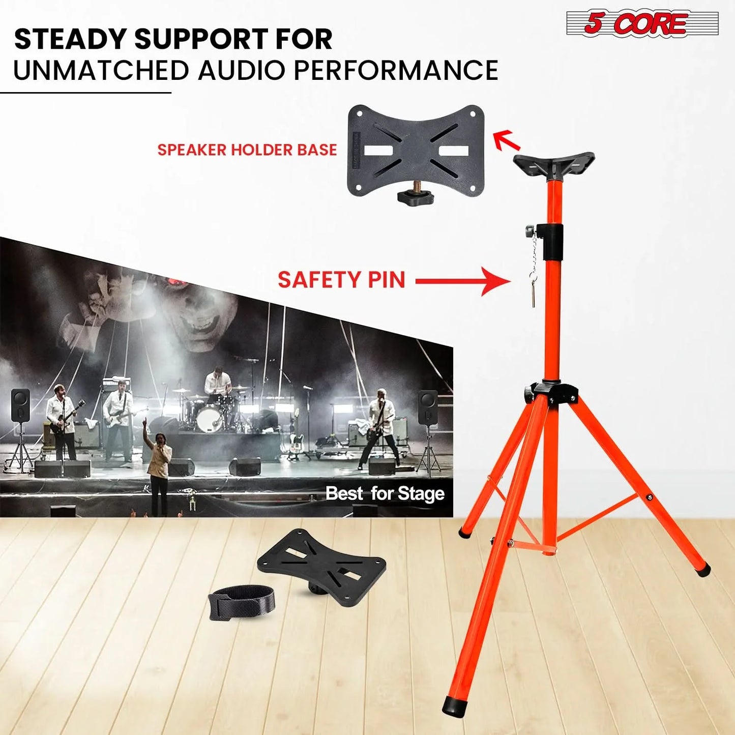 5 Core Speaker Stand Tripod Heavy Duty Adjustable up to 72 Inch DJ Studio Monitor Stands Pole Mount Orange