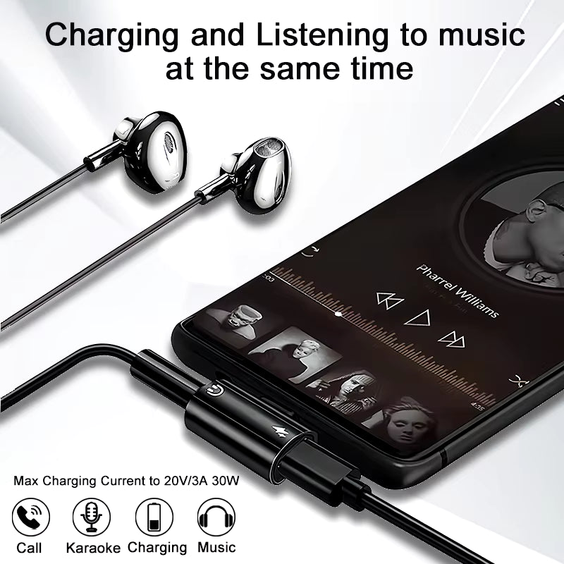 USB Type C to 3.5Mm Headphone and Charger Adapter 30W Fast Charging Splitter with Aux Audio Jack for Samsung Galaxy S24 23 Ultra