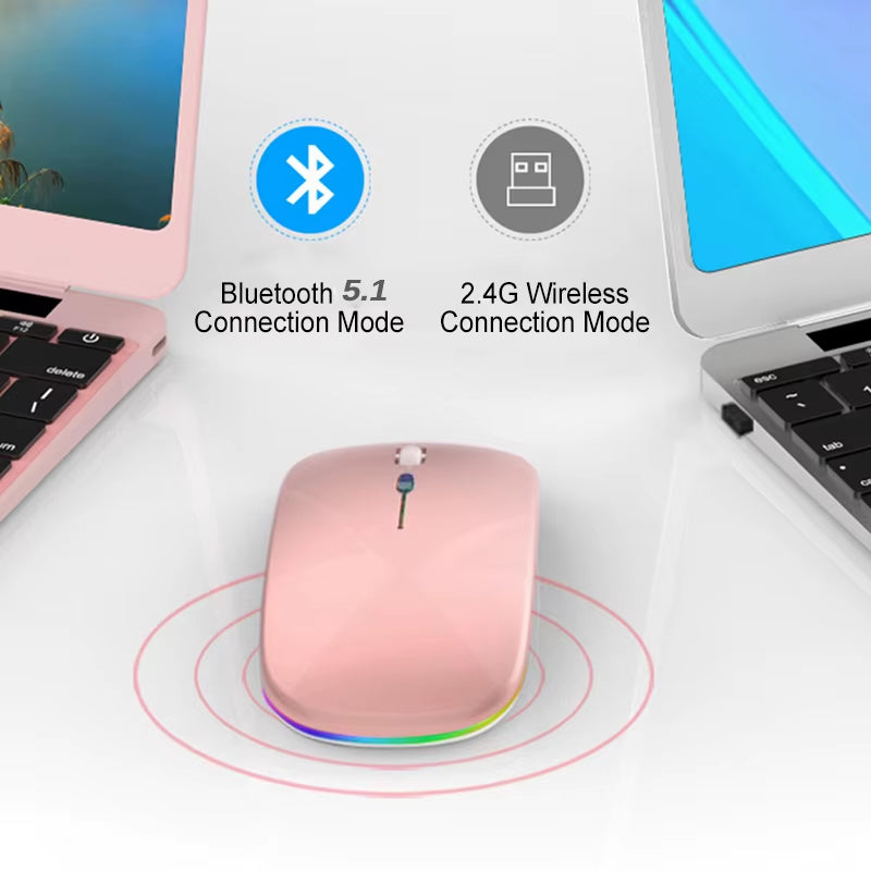 Rechargeable Bluetooth 5.1 Wireless Mouse with 2.4Ghz USB RGB 1600DPI Mouse for Macbook Tablet Computer Laptop PC Mice