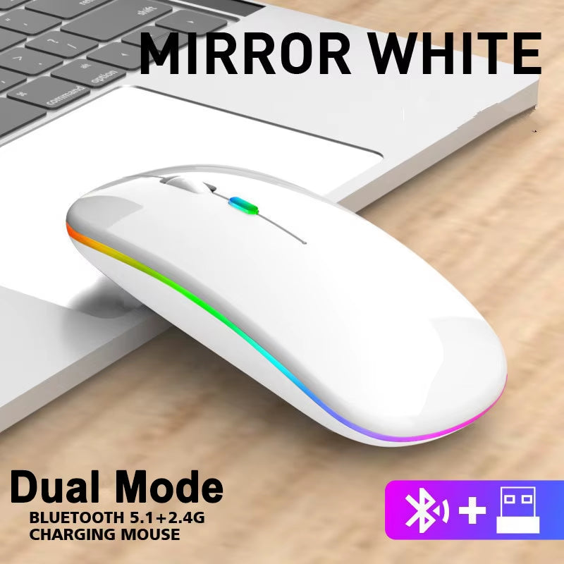 Rechargeable Bluetooth 5.1 Wireless Mouse with 2.4Ghz USB RGB 1600DPI Mouse for Macbook Tablet Computer Laptop PC Mice